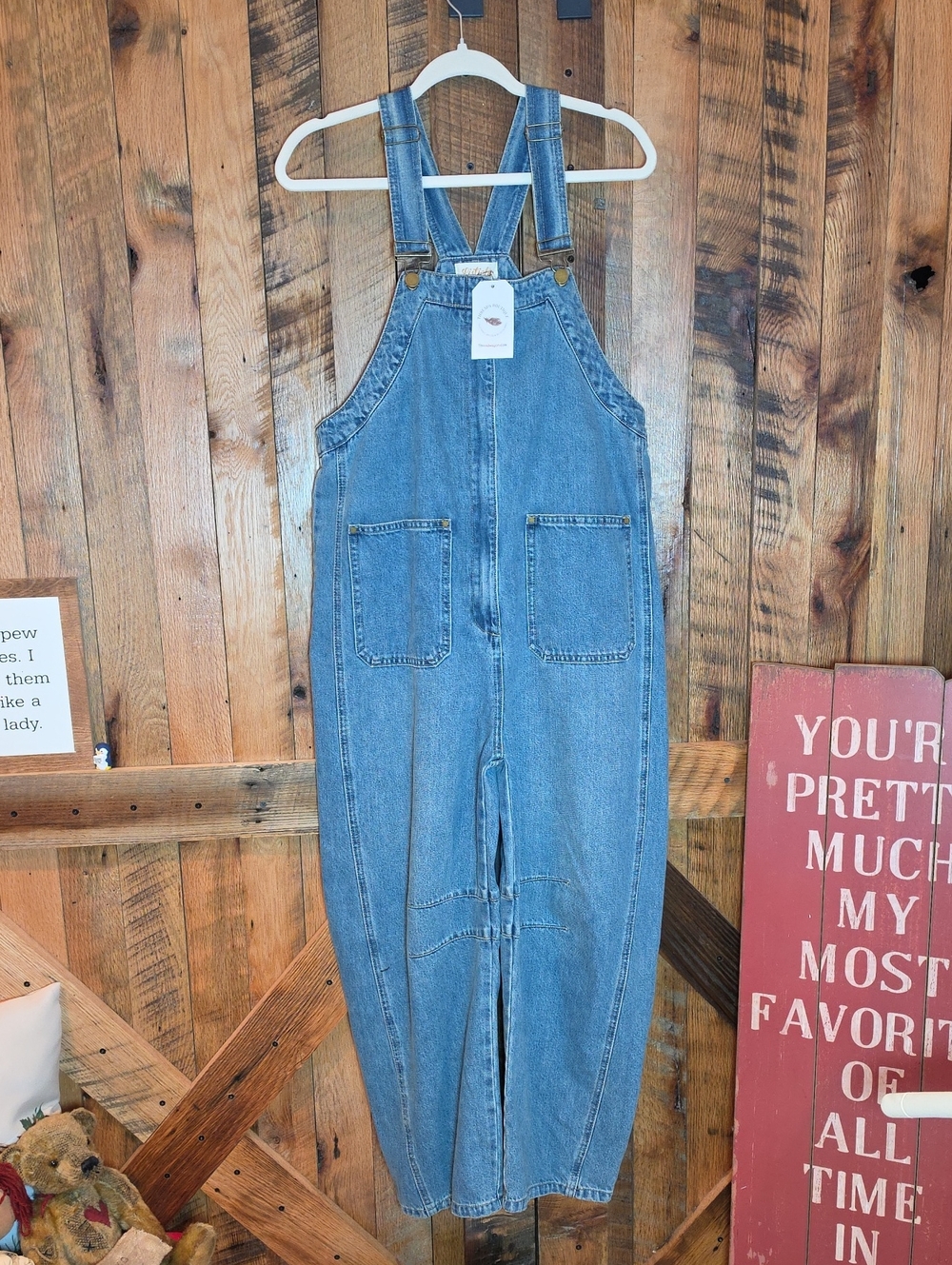 181p Listicle Blue Denim Women's Barrel Overalls Zipper Front